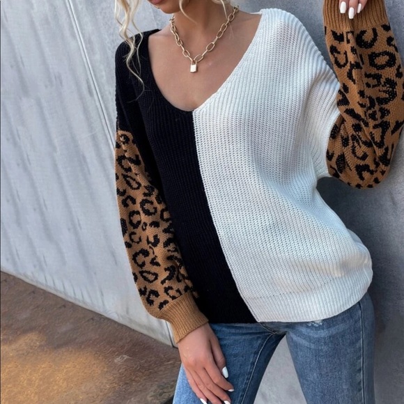 Leopard print color block Sweater - Picture 6 of 6